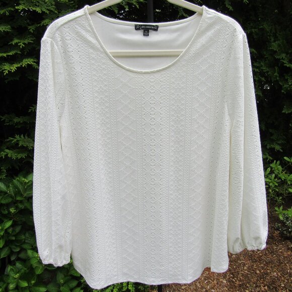 Adrianna Papell Long Sleeve Eyelet Knit Top with Puff Sleeves - Picture 1 of 3